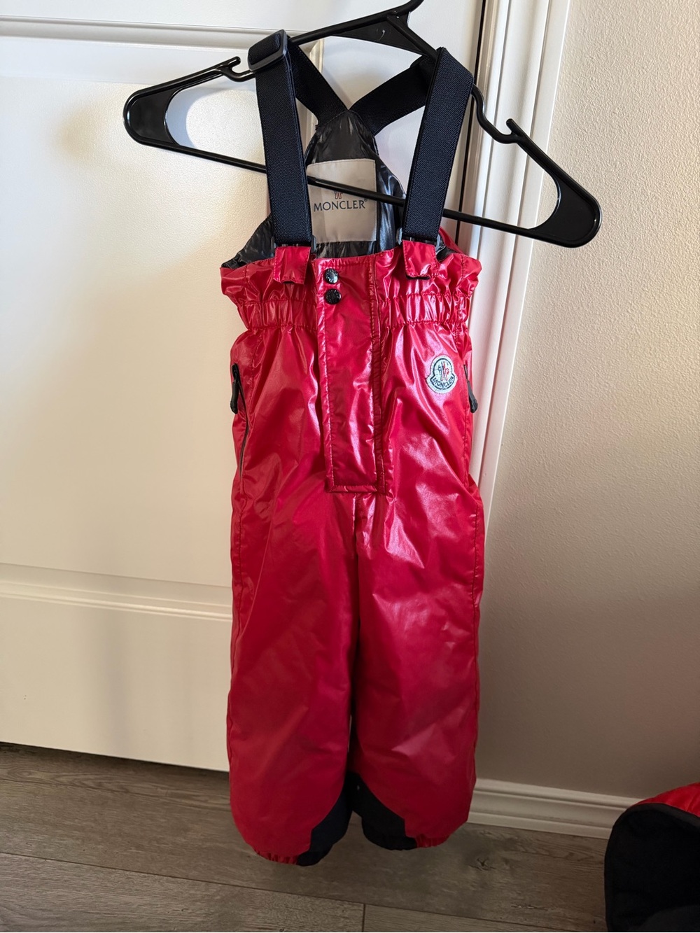 Vintage moncler kids red down puffer ski bib (2T/3T)